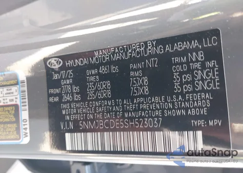 2025 Hyundai Tucson Sel from USA, damaged, VIN 5NMJBCDE5SH523037